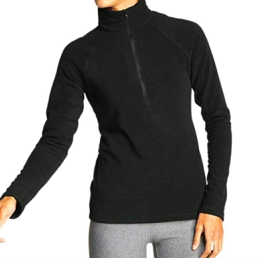Eddie Bauer Polartec 1/4 Zip Black Fleece Pullover Women's Small S Neutral EUC